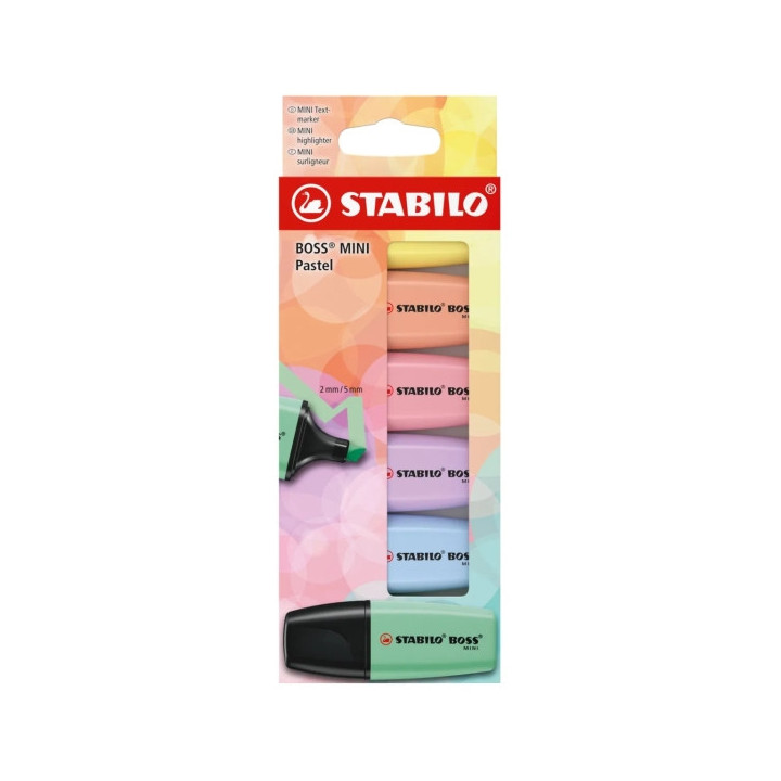 Stabilo Boss Mini Pastel Pack de 6 Marcadores Fluorescentes - Trazo entre 2 y 5mm - Tinta con Base de Agua - Antisecado - Color