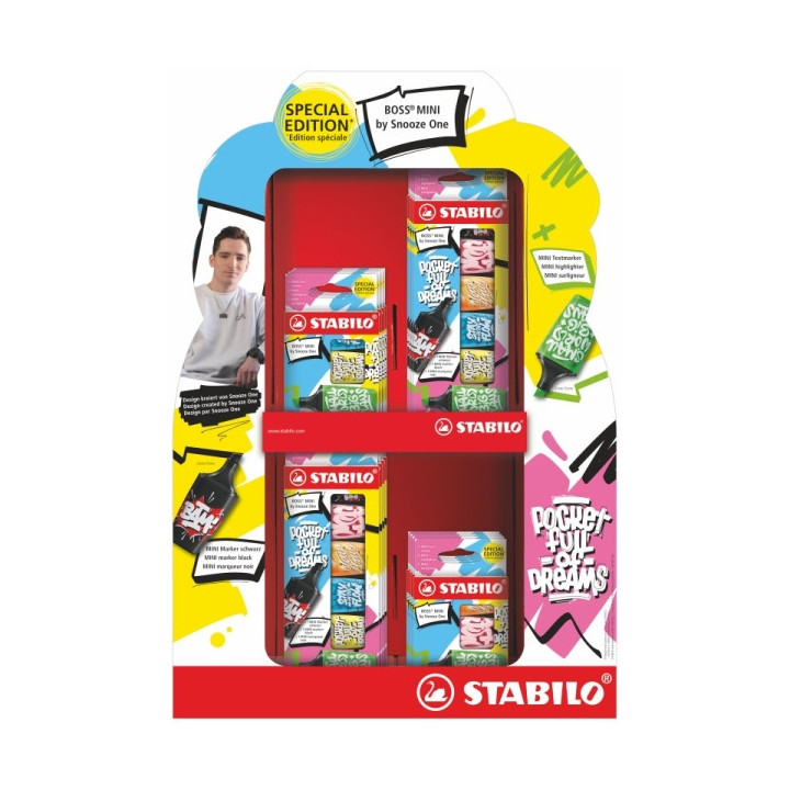 Stabilo Boss Mini by Snooze One Expositor con 4 Pack de 3 Mini Marcadores + 4 Pack de 3 Mini Marcadores + 8 Pack de 6 Mini Marc