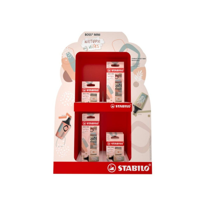 Stabilo Boss Mini Naturevibes Expositor con 8 Packs de 6 Marcadores Fluorescentes + 8 Packs de 3 Marcadores Fluorescentes - Tra