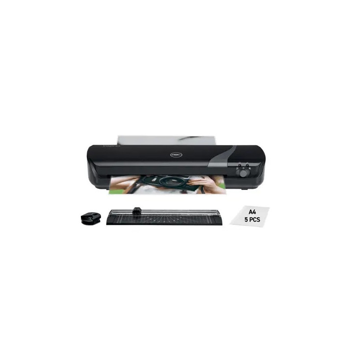 GBC Inspire+ A4 Set de Plastificadora + Recortadora de Esquinas + Cizalla + Paquete de 5 Bolsas de Plastificacion A4 - Hasta Ta