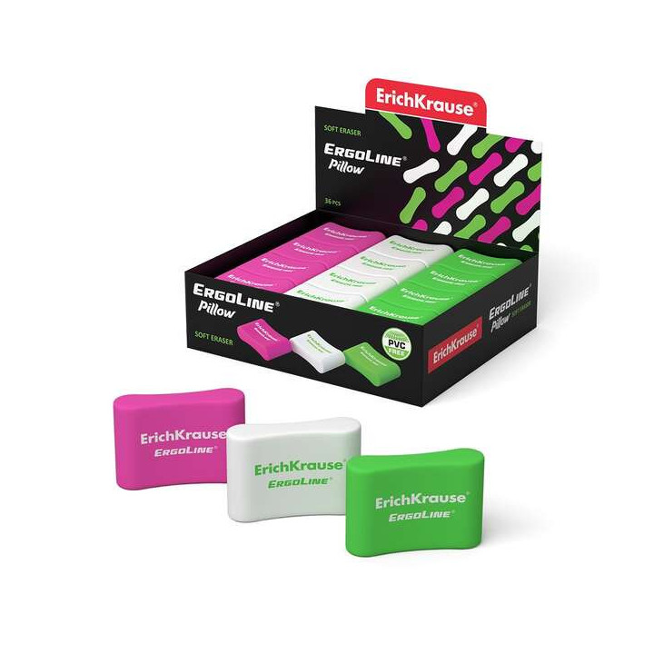 Erichkrause Ergoline Pillow Goma de Borrar Ergonomica - Fabricada de Caucho Termoplastico Hipoalergenico - Sin PVC - Colores Ro