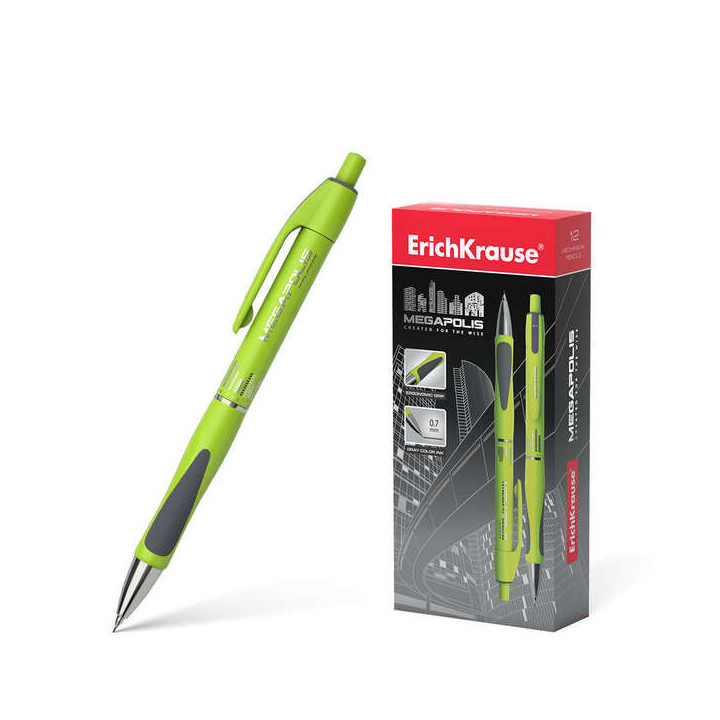 Erichkrause Megapolis Concept Portaminas 0.7mm HB - Cuerpo Redondo con Clip - Zona de Agarre Ergonomica - Para Minas de 0.7mm -