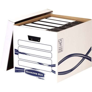 Fellowes Bankers Box Basic Maxi Contenedor de Archivos - Montaje Manual - Carton Reciclado Certificacion FSC - Dimensiones Inte