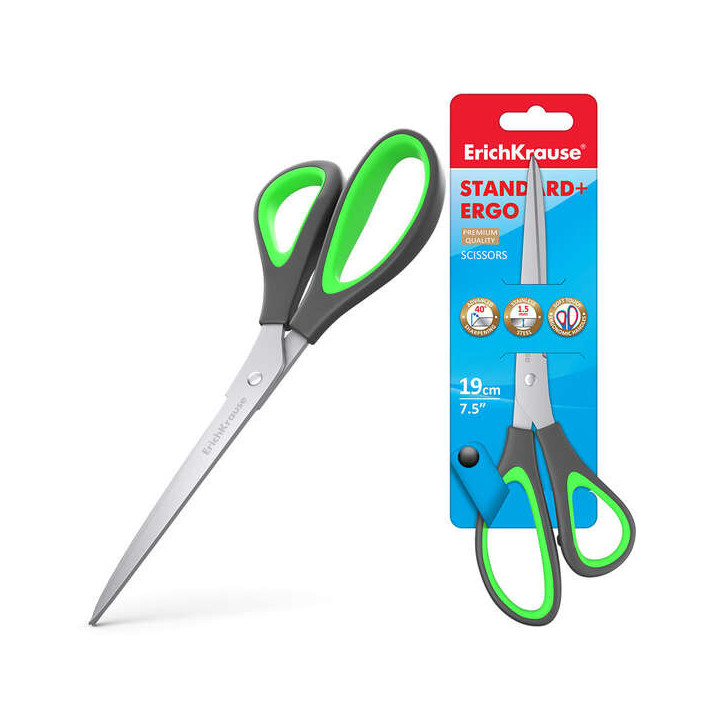 Erichkrause Tijeras Standard+ Ergo - Cuchillas de Acero Inoxidable - Afilado Doble Avanzado - Resistente a La Corrosion - Mango