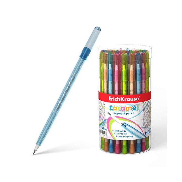 Erichkrause Lapiz Segmentado Caramel 15 mm - No Requiere Afilado - Carcasa Redonda en Colores Neon Translucidos - Dureza HB - M