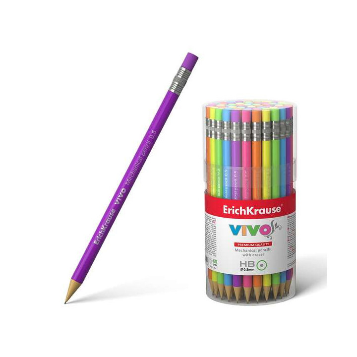 Erichkrause Vivo Portaminas 05mm HB - Carcasa y Borrador en Colores Neon