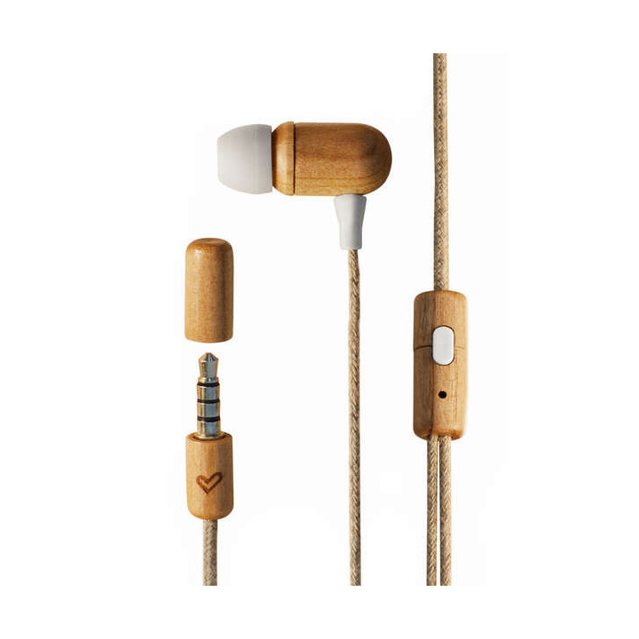 Energy Sistem Auriculares Eco CherryWood - Mini Jack - Madera Sostenible - Cable de Cañamo - Microfono - Control de Conversaci
