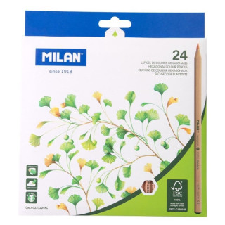 Milan Pack de 24 Lapices Hexagonales de Colores - Mina 2.9mm - Resistente a la Rotura - Madera Certificada FSC - Colores Surtid