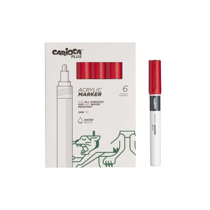 Carioca Plus Pack de 6 Marcadores Acrilicos - Punta 2mm - Color Rojo