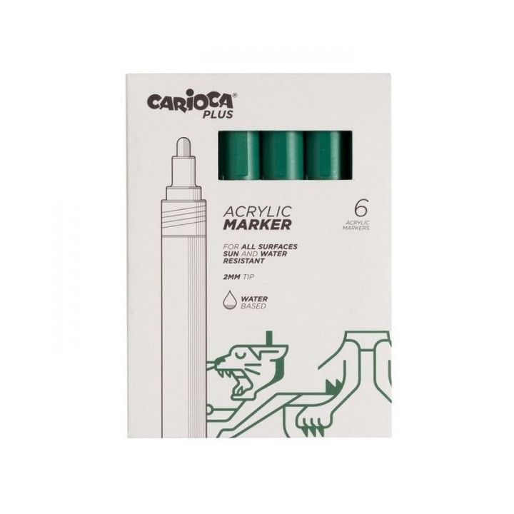 Carioca Plus Pack de 6 Marcadores Acrilicos - Punta 2mm - Color Verde