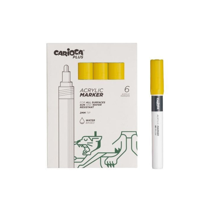 Carioca Plus Pack de 6 Marcadores Acrilicos - Punta 2mm - Color Amarillo