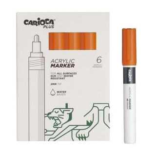 Carioca Plus Pack de 6 Marcadores Acrilicos - Punta 2mm - Color Naranja