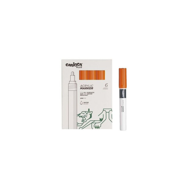 Carioca Plus Pack de 6 Marcadores Acrilicos - Punta 2mm - Color Naranja