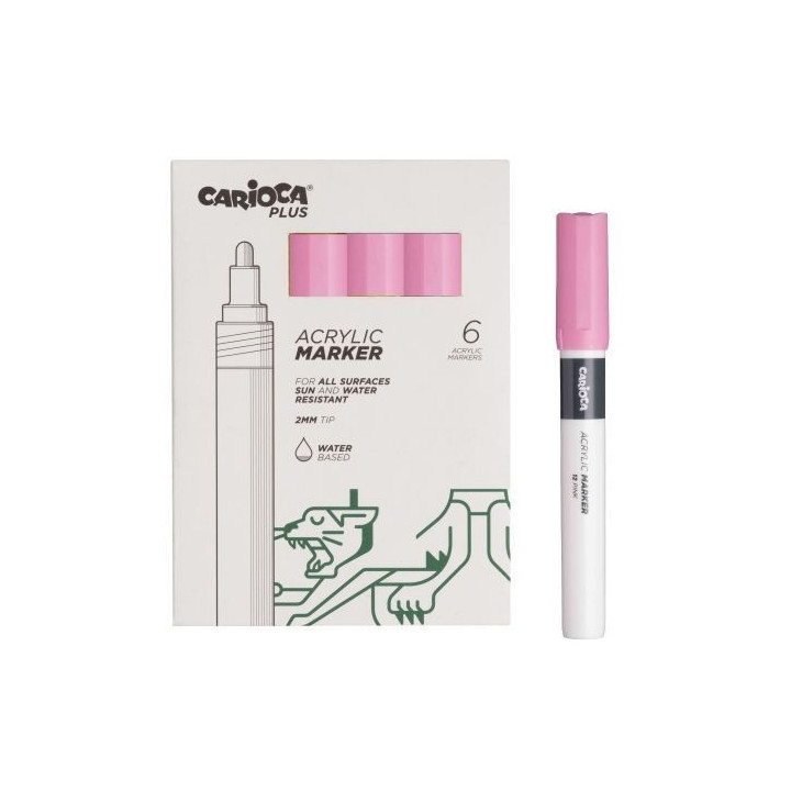 Carioca Plus Pack de 6 Marcadores Acrilicos - Punta 2mm - Color Rosado