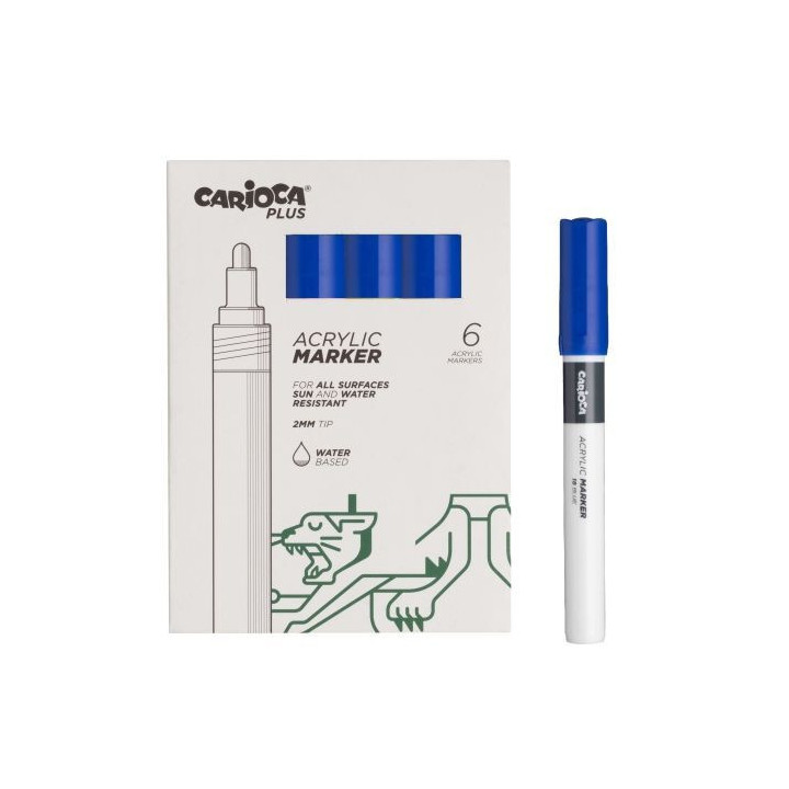 Carioca Plus Pack de 6 Marcadores Acrilicos - Punta 2mm - Color Azul