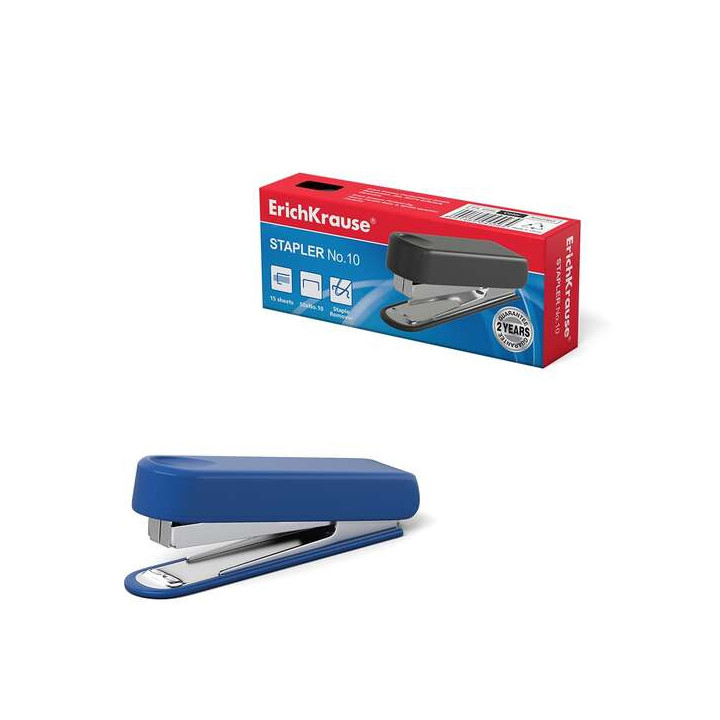 Erichkrause Grapadora №10 - Hasta 15 Hojas - Plastico Resistente a Golpes - Mecanismo de Acero - Capacidad 50 Grapas - Garant