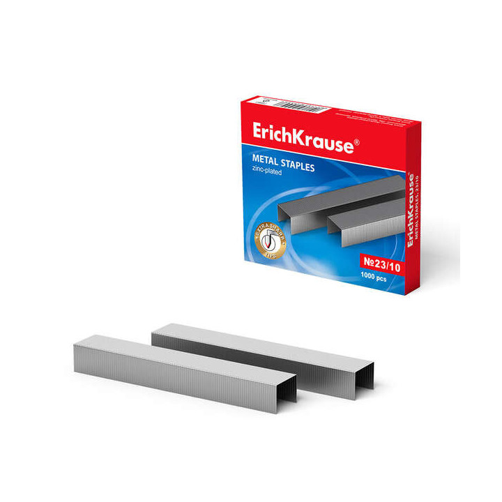 Erichkrause Caja de 1000 Grapas Nº23/10 - Alta Calidad y Resistencia Mejorada - Resistente a la Corrosion - Color Plateado