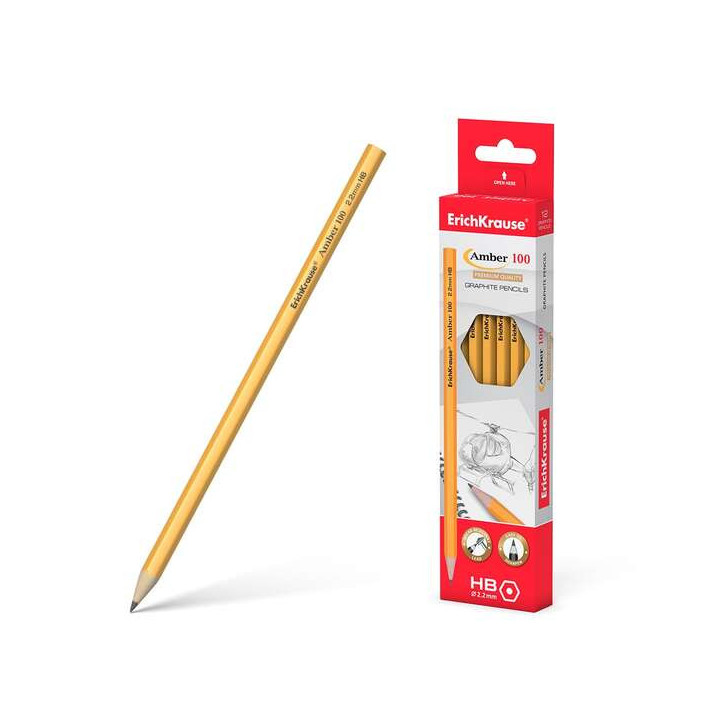 Erichkrause Amber 100 HB Lapiz de Grafito Hexagonal HB - Madera Seleccionada - Alta Resistencia al Impacto - Facil Afilado