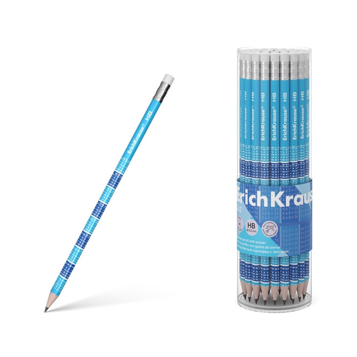 Erichkrause 2x2 Lapiz de Grafito HB con Goma de Borrar - Madera Seleccionada - Decorado con las Tablas de Multiplicar - Facil A