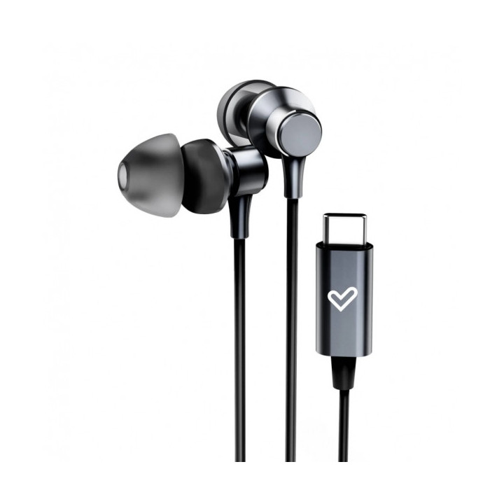 Energy Sistem Metallized Auriculares con cable Tipo C - Microfono - Controlador de 3 Botones - Funda de Transporte - Color Negr