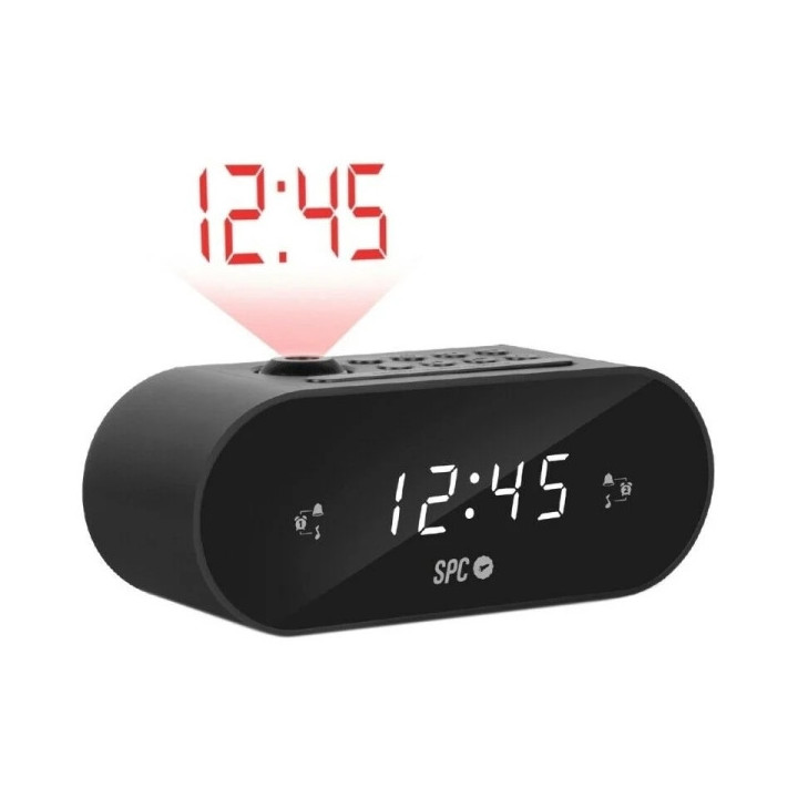 SPC Frodi Max Radio Despertador con Proyeccion - Pantalla LED con Brillo Regulable - Boton Snooze - Almacena Emisoras de Radio