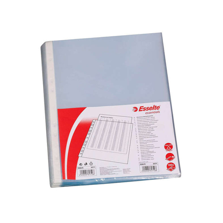 Esselte Pack de 100 Fundas Multitaladro Portadocumentos - Formato A4 - 16 Taladros - 80 Micras - Piel de Naranja - Color Transp