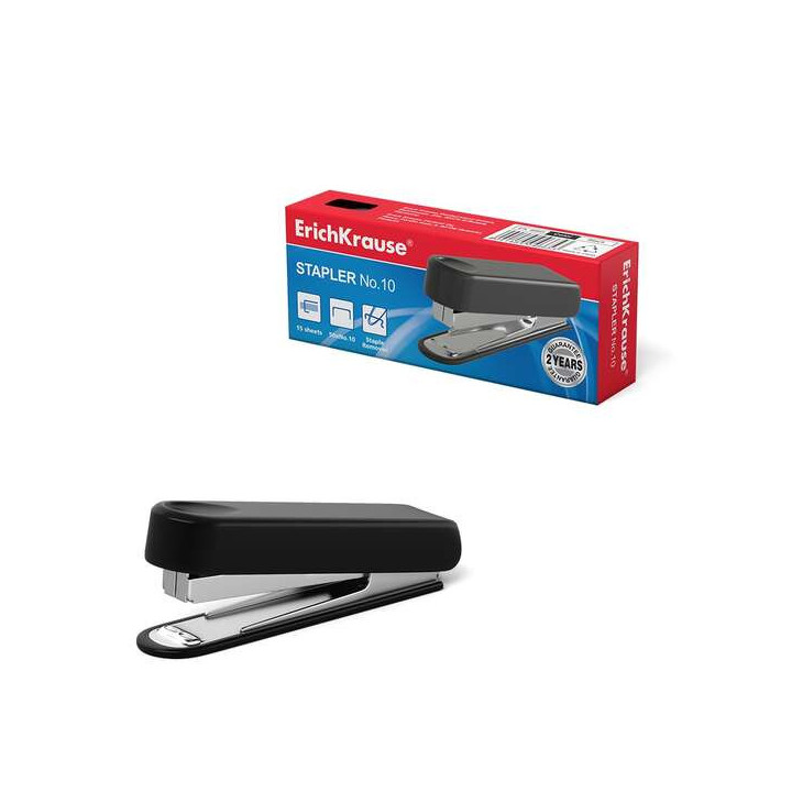 Erichkrause Grapadora Nº10 - Hasta 15 Hojas - Plastico Resistente a Golpes - Mecanismo de Acero - Capacidad 50 Grapas - Color