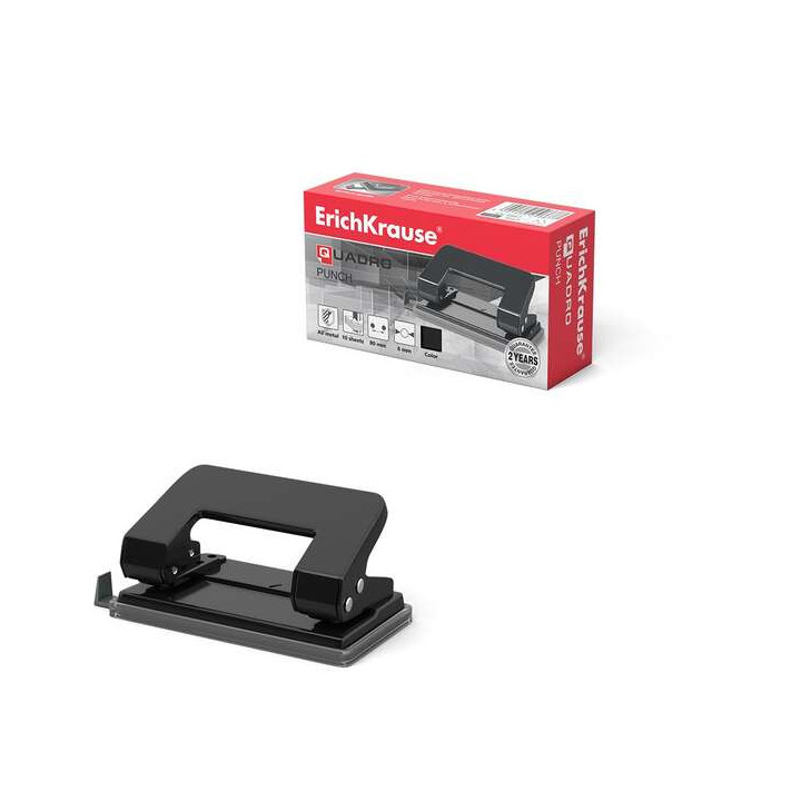 Erichkrause Quadro Classic Taladro Perforador Metalico - Perfora hasta 10 Hojas - Cuerpo y Mecanismo de Acero - Punzones 6mm -