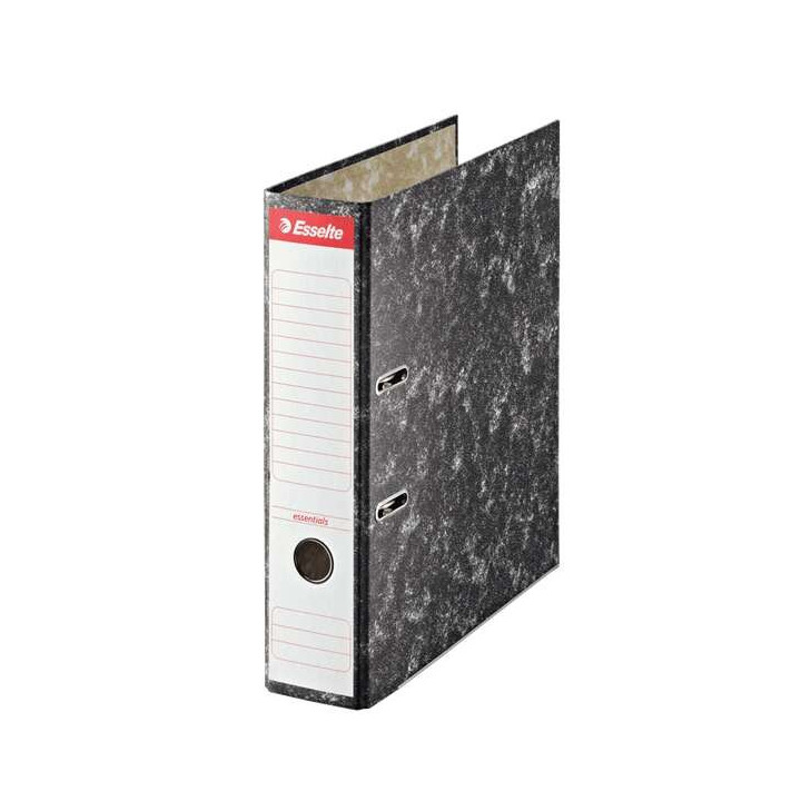 Esselte Archivador de Palanca Formato A4 - Lomo de 75mm - Ollao y Rado - Etiqueta Impresa en el Lomo - Color Negro Jaspeado