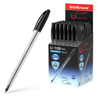 Erichkrause U-108 Boligrafo Clasico - Punta de Bola 1.0mm - Trazo de 0.3mm - Tapa Ventilada - Ultra Glide Technology - Color Ne