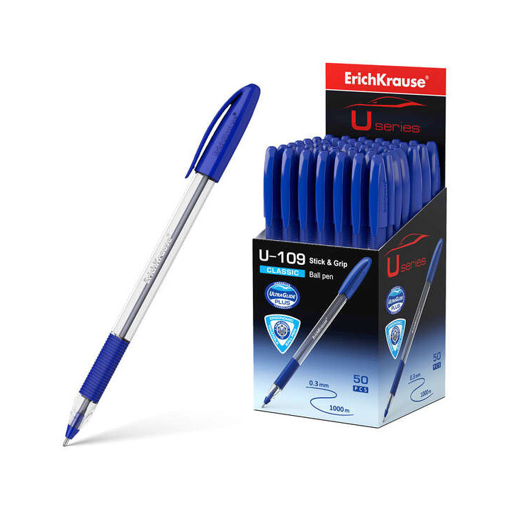 Erichkrause Boligrafo U-109 Classic Stick&Grip - Ultra Glide Technology - Tinta Azul