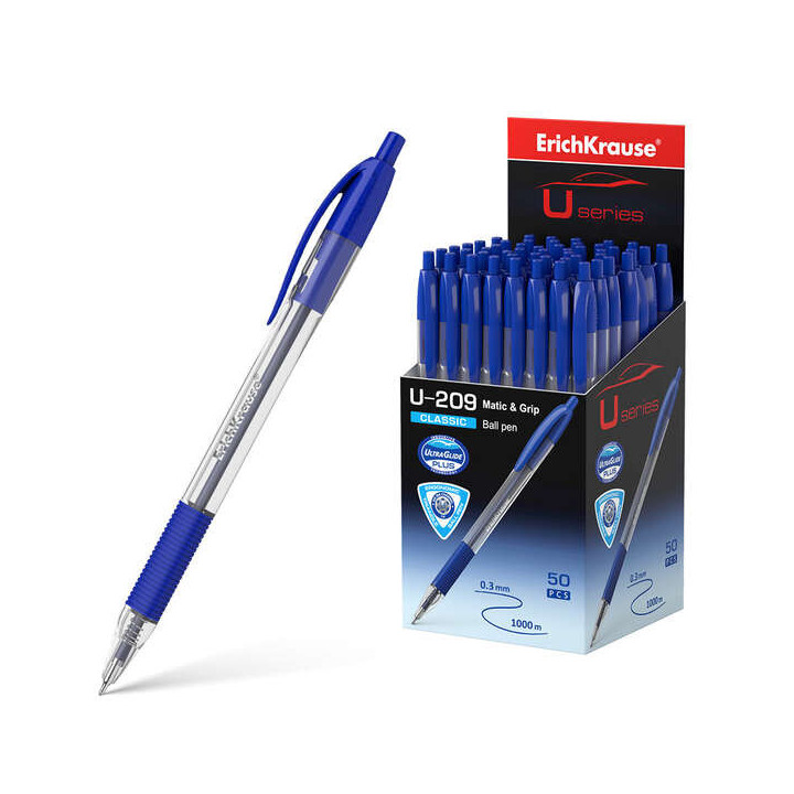 Erichkrause Boligrafo Automatico U-209 Classic Matic&Grip - Ultra Glide Technology - Tinta Color Azul