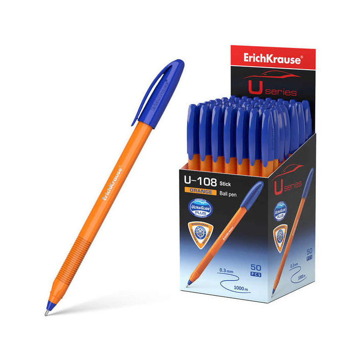 Erichkrause U-108 Boligrafo Clasico Orange - Punta de Bola 0.7mm - Trazo de 0.26mm - Tapa Ventilada - Cuerpo Opaco Naranja - Ul
