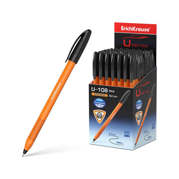 Erichkrause U-108 Boligrafo Clasico Orange - Punta de Bola 0.7mm - Trazo de 0.26mm - Tapa Ventilada - Cuerpo Opaco Naranja - Ul