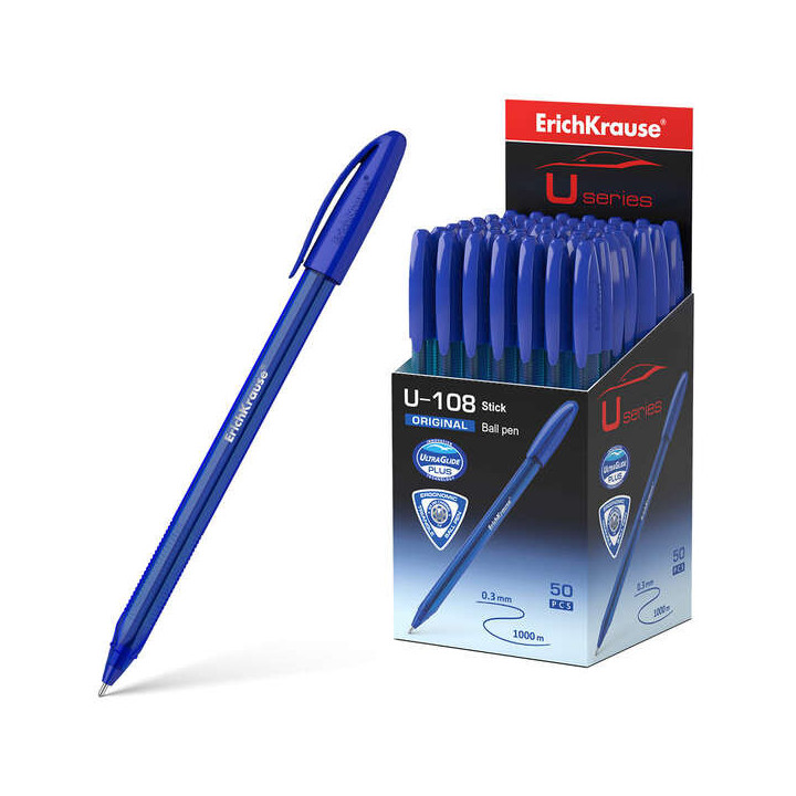Erichkrause U-108 Boligrafo Clasico - Punta de Bola 1.0mm - Trazo de 0.3mm - Tapa Ventilada - Cuerpo Translucido y Tintado - Ul