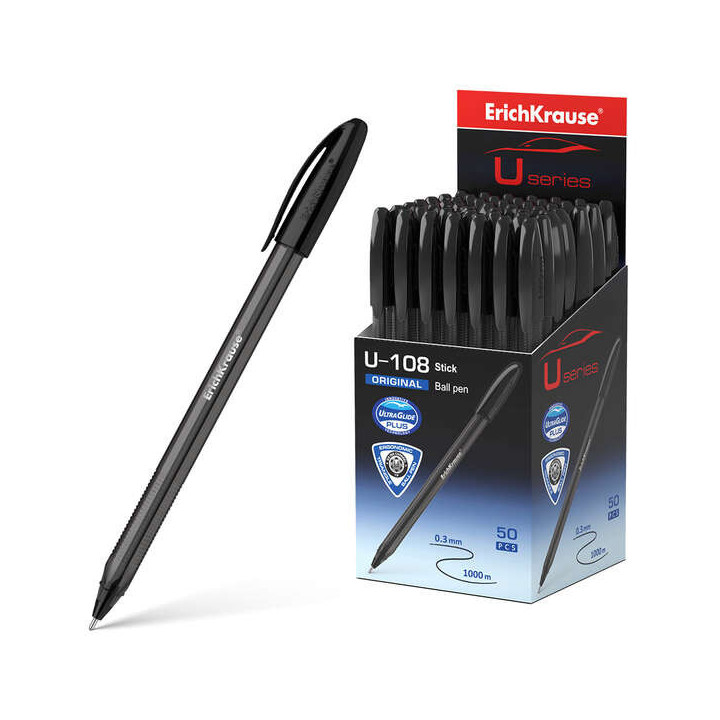 Erichkrause U-108 Boligrafo Clasico - Punta de Bola 1.0mm - Trazo de 0.3mm - Tapa Ventilada - Cuerpo Translucido y Tintado - Ul