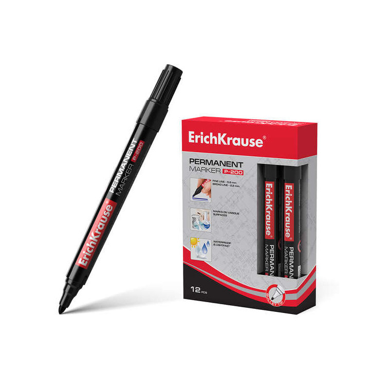 Erichkrause P-200 Marcador Permanente - Punta en Forma de Bala - Resistente al Agua y a los Rayos UV - Color Negro