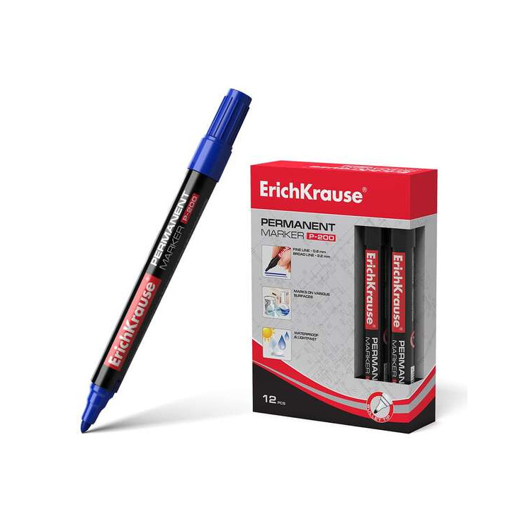 Erichkrause Marcador Permanente P-200 - Punta en Forma de Bala - Resistente al Agua y a los Rayos UV - Color Azul