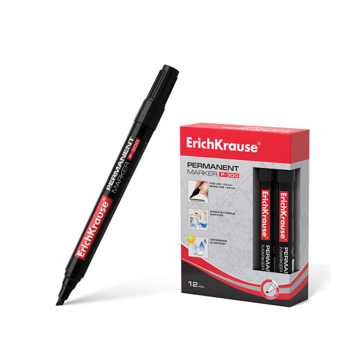 Erichkrause Marcador Permanente P-300 - Punta Biselada - para Escribir en Multiples Superficies - Color Negro