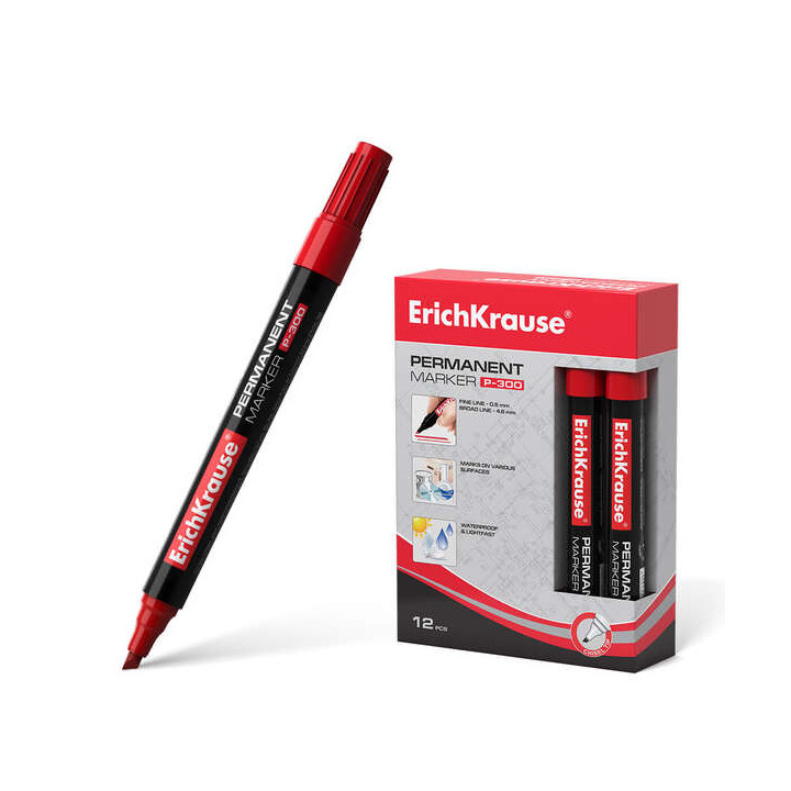 Erichkrause Marcador Permanente P-300 - Punta Biselada - Resistente al Agua y a los Rayos UV - Color Rojo