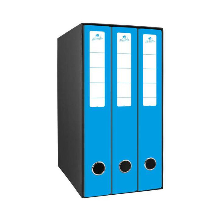 Mariola Box Modulo de 3 Archivadores con Rado 2 Anillas 40mm - Tamaño 35x26x17cm - Carton Forrado - Color Azul