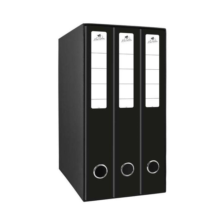 Mariola Box Modulo de 3 Archivadores con Rado 2 Anillas 40mm - Tamaño 35x26x17cm - Carton Forrado - Color Negro