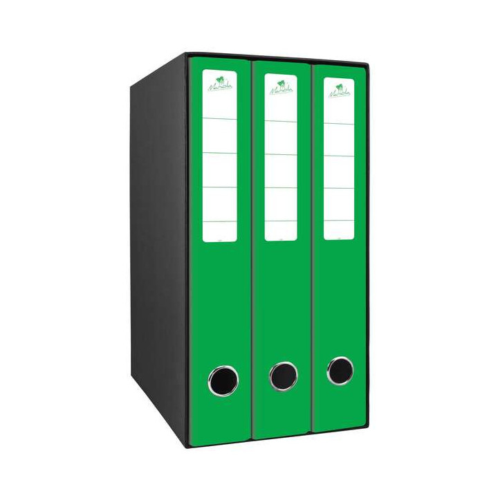 Mariola Box Modulo de 3 Archivadores con Rado 2 Anillas 40mm - Tamaño 35x26x17cm - Carton Forrado - Color Verde