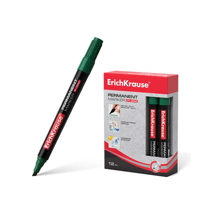 Erichkrause Marcador Permanente P-300 - Punta Biselada - Resistente al Agua y a los Rayos UV - Color Verde