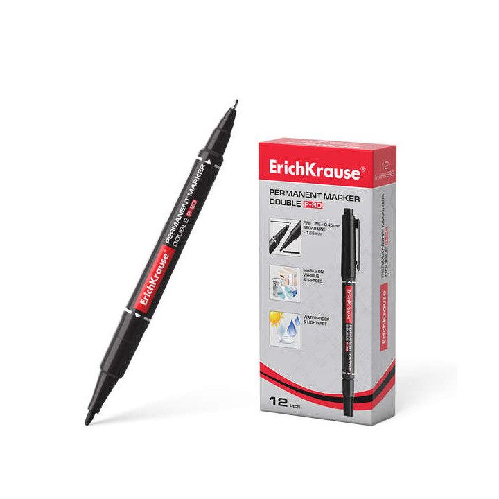 Erichkrause Double P-80 Doble Cara Marcador Permanente - Universal y Fineliner 2 en 1 - Tinta a Base de Alcohol Resistente al A