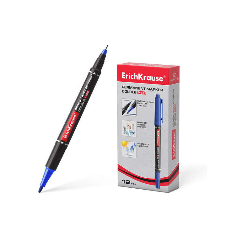 Erichkrause Double P-80 Doble Cara Marcador Permanente - Universal y Fineliner 2 en 1 - Tinta a Base de Alcohol Resistente al A
