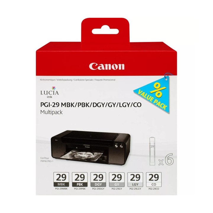 Canon PGI29 Pack de 6 Cartuchos de Tinta Originales - 4868B018