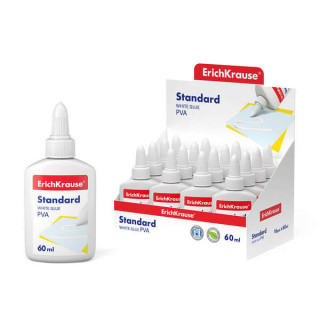 Erichkrause Cola Blanca PVA Standard 60ml - Aplicador Autolimpiante - Regulador de Intensidad - No Toxico - Resistente al Frio
