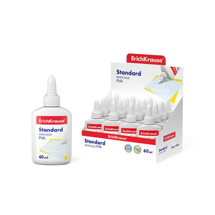 Erichkrause Cola Blanca PVA Standard 60ml - Aplicador Autolimpiante - Regulador de Intensidad - No Toxico - Resistente al Frio