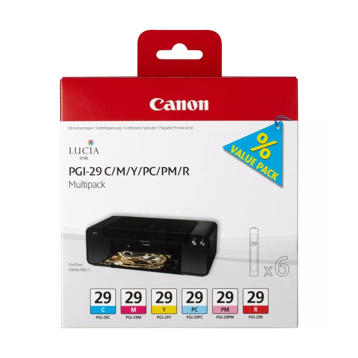 Canon PGI29 Pack de 6 Cartuchos de Tinta Originales - 4873B005